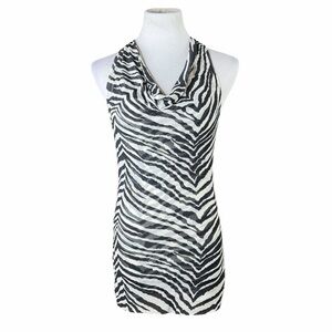 10/$25🦋 Poof! Black & White Zebra Print Mesh Drape Front Racerback Tank - Medium